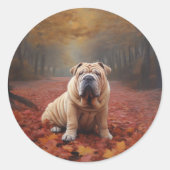 Sticker Rond Shar Pei dans l'automne Feuilles automne Inspire (Devant)