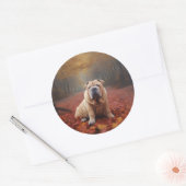 Sticker Rond Shar Pei dans l'automne Feuilles automne Inspire (Enveloppe)