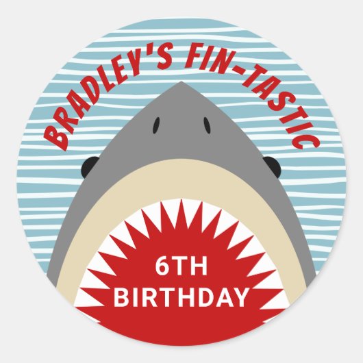 Sticker Rond Shark Bite N'importe quel âge fête d'anniversaire (Devant)
