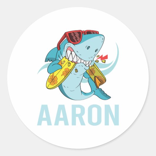 Sticker Rond Shark drôle - nom Aaron (Devant)
