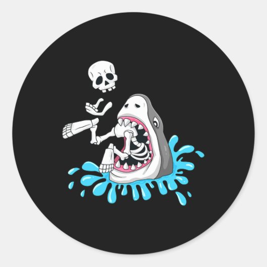 Sticker Rond Shark Mange Skeleton Fun Halloween Garçons Filles (Devant)