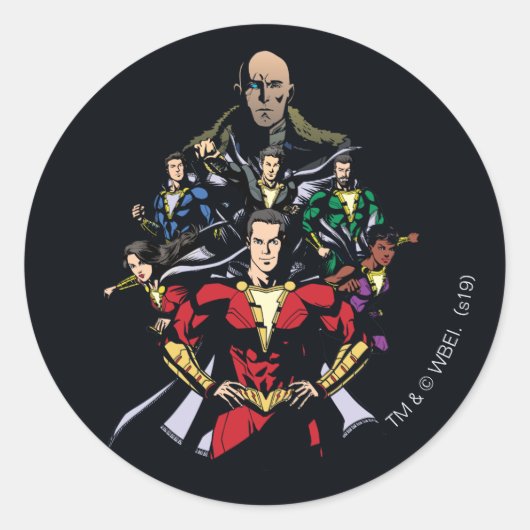 Sticker Rond SHAZAM ! | Shazam Family Vs. Dr Sivana (Devant)