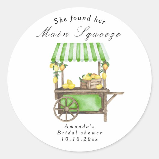 Sticker Rond She Found Her Main Squeeze Lemon Bridal Shower (Devant)