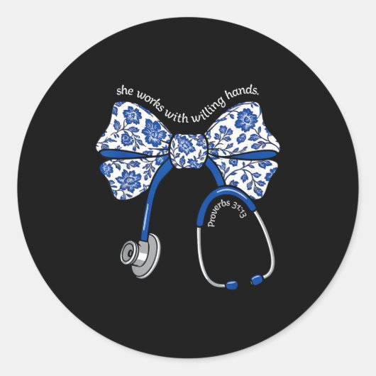 Sticker Rond She Works With Willing Hands Proverbs 31 13 Christ (Devant)