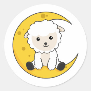 Sticker Rond Sheep Moon Bonne nuit Nombre pas cher Animaux doux