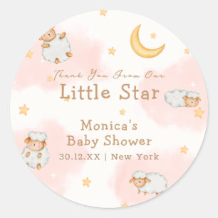Sticker Rond Sheep Twinkle Twinkle Moon Stars Girl Baby shower