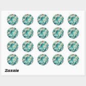 Sticker Rond SHEKAR ~ Bleu BRILLANT Blanc Abstrait ~ (Feuille)