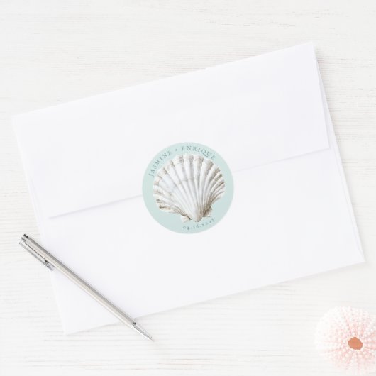 Sticker Rond Shell maritime | Mariage plage (Enveloppe)