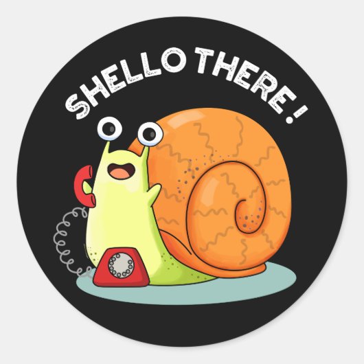 Sticker Rond Shello There Fundy Snail Hello Pun Dark BG (Devant)