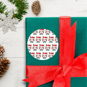 Sticker Rond Sheltie Chien race Étoiles de Noël