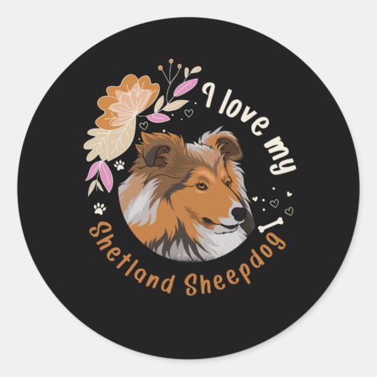 Sticker Rond Sheltie Chien Shetland Sheepdog Idée cadeau (Devant)
