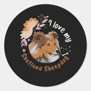 Sticker Rond Sheltie Chien Shetland Sheepdog Idée cadeau