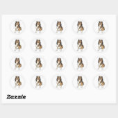 Sticker Rond Sheltie Heureux (Feuille)