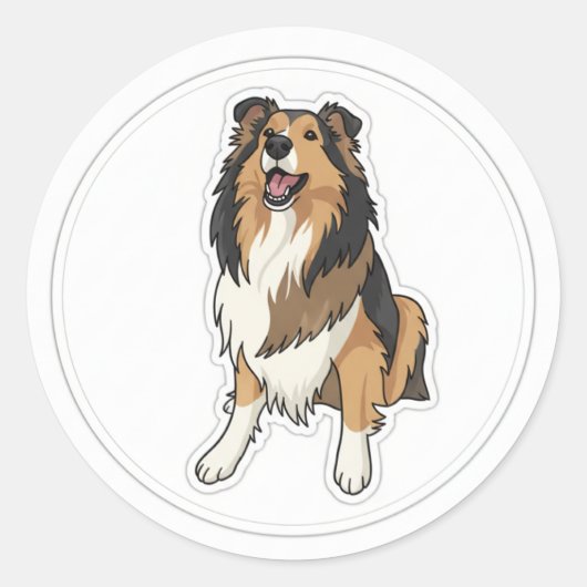 Sticker Rond Sheltie Heureux (Devant)