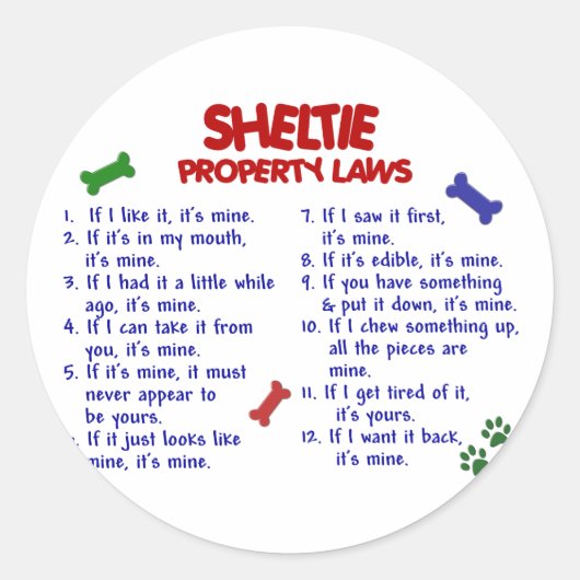 Sticker Rond SHELTIE, lois sur les propriétés 2 (Devant)