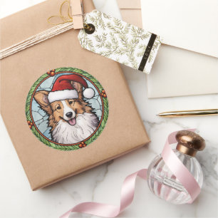 Sticker Rond Sheltie Vitrail Noël