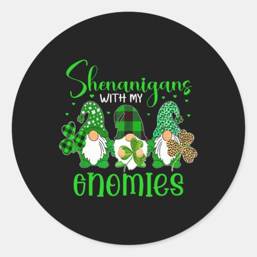 Sticker Rond Shenanigans Avec Mes Gnomes Shamrock Joyeux St Par (Devant)