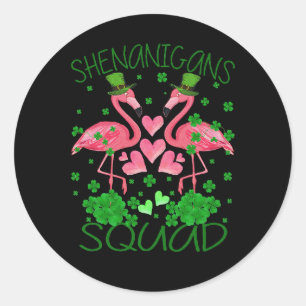 Sticker Rond Shenanigans Squad Flamant rose St Patrick's Day