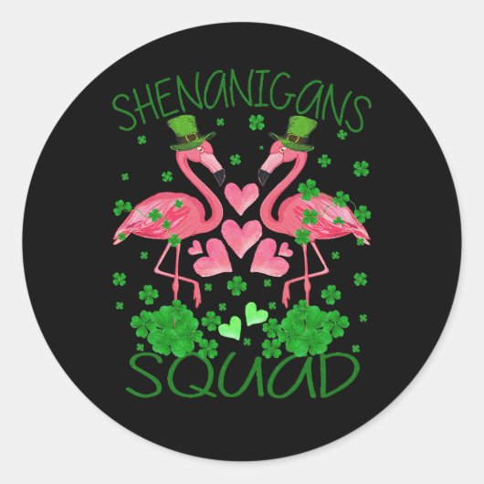 Sticker Rond Shenanigans Squad Flamant rose St Patrick's Day (Devant)