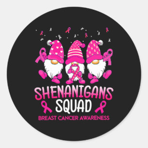 Sticker Rond Shenanigans Squad Gnomes Pink Ribbon Cancer du Sei