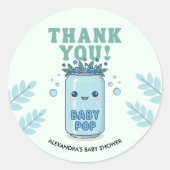 Sticker Rond She's Ready to Pop Baby Shower Blue Soda Thank you (Devant)