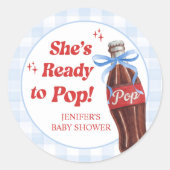Sticker Rond She's Ready to Pop Soda Baby Shower (Devant)