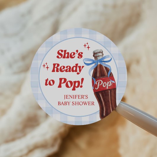 Sticker Rond She's Ready to Pop Soda Baby Shower