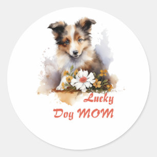 Sticker Rond Shetland Sheepdog Chiot Pet Aquarelle