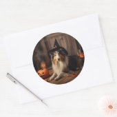 Sticker Rond Shetland Sheepdog Citrouille Halloween effrayant (Enveloppe)