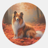 Sticker Rond Shetland Sheepdog en automne Feuilles automne Insp (Devant)