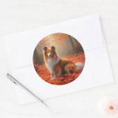 Sticker Rond Shetland Sheepdog en automne Feuilles automne Insp (Enveloppe)