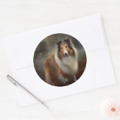 Sticker Rond Shetland Sheepdog Halloween effrayant (Enveloppe)