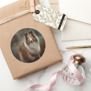 Sticker Rond Shetland Sheepdog Halloween effrayant