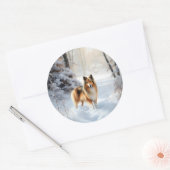 Sticker Rond Shetland Sheepdog Laisser neiger Noël (Enveloppe)