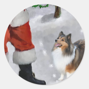 Sticker Rond Shetland Sheepdog Sheltie Cadeaux de Noël