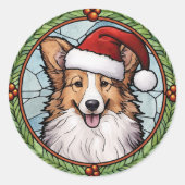 Sticker Rond Shetland Sheepdog Vitrail Noël (Devant)