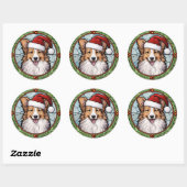 Sticker Rond Shetland Sheepdog Vitrail Noël (Feuille)