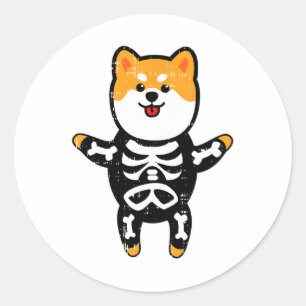 Sticker Rond Shi Inu Skeleton Costume mignon Chien facile Hallo