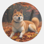 Sticker Rond Shib Inu en automne Leaves automne Inspire (Devant)