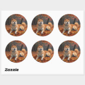 Sticker Rond Shib Inu en automne Leaves automne Inspire (Feuille)