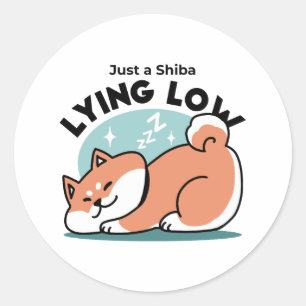 Sticker Rond Shiba Inu Art : Juste un Shiba Lying Low