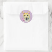 Sticker Rond Shiba Inu avec Sakura Peinture | Chien Art (Sac)