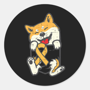 Sticker Rond Shiba Inu Cancer de l'Enfance Ruban Sensibilisatio