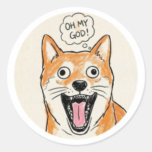 Sticker Rond Shiba Inu choqué "MON DIEU" - Mème de surprise