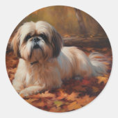Sticker Rond Shih Tzu à l'automne Feuilles automne Inspire (Devant)