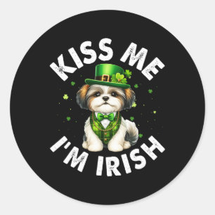 Sticker Rond Shih Tzu Amoureux de les chiens Kiss Me Je suis Ir