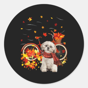 Sticker Rond Shih Tzu Bike Automne Chien Leaf Automne Fun Autom