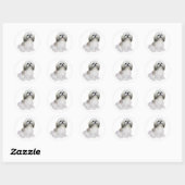Sticker Rond Shih Tzu - Blanc avec gris-tan (Feuille)