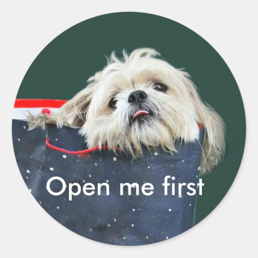Sticker Rond Shih Tzu cadeau de Noël (Devant)