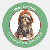 Sticker Rond Shih Tzu Chien Chat d'hiver et Noël Casquette (Devant)